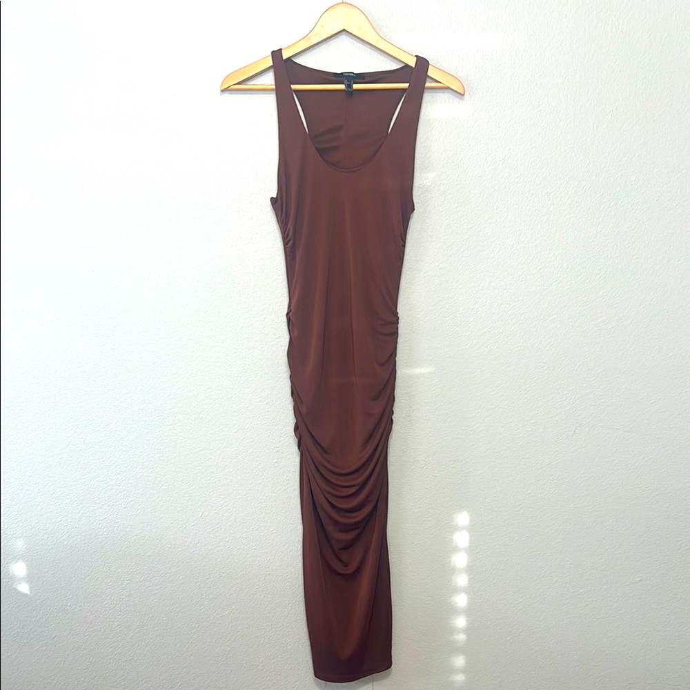 Forever 21 Woman’s Brown Ruched Bodycon Maxi Dress for Night Out Size Small